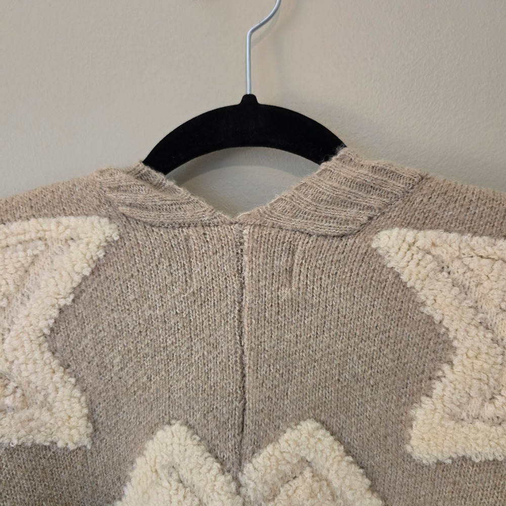 Bucket List Star Pattern Oversized Cardigan Sweater Tan Cream Wool Blend IT1670M - Picture 6 of 8